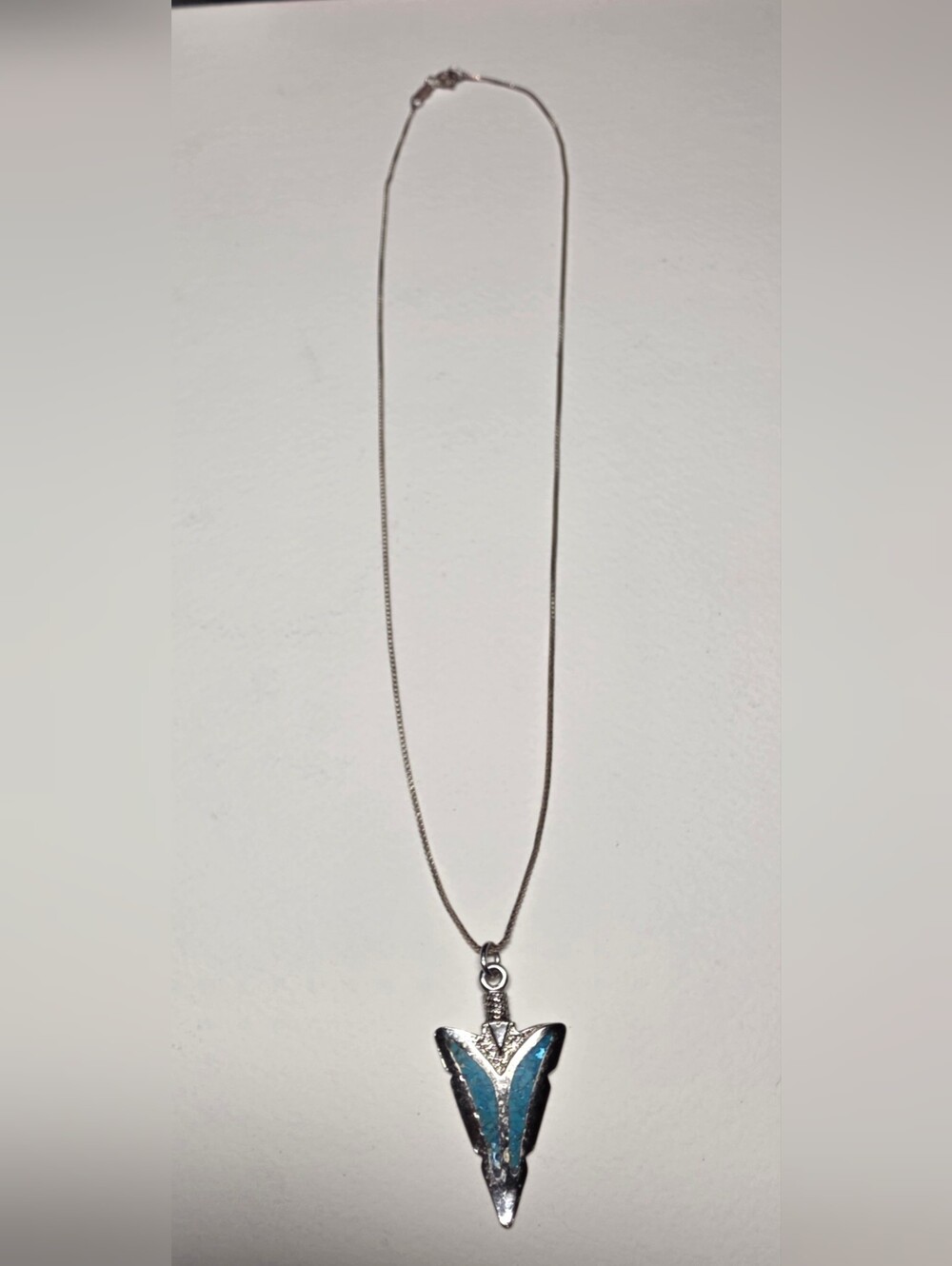 925 Sterling Silver Necklace with Blue Arrowhead Pendant 18 Inches